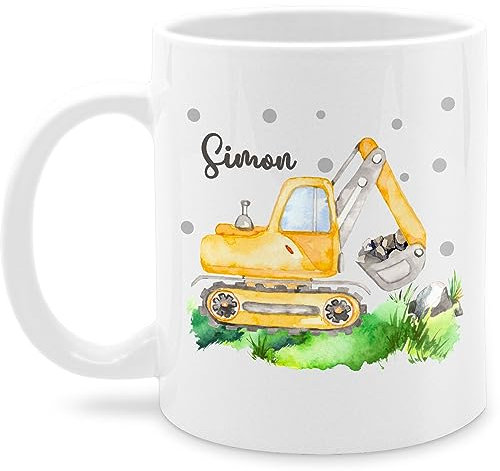 Tasse Tassen 325ml - Bagger I Baggerfahrer Geschenk - 325 ml - Weiß - kinderbecher namensbecher baufahrzeug name kaffeetassen kindergartentasse baggertasse fahrzeug baustelle kaffeetasse