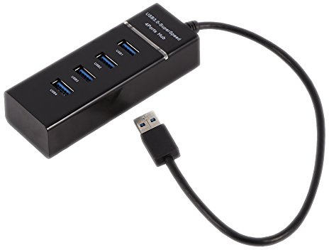 High Speed 4, Converter Adapter Portable Extender Guitar Cable to Port USB 3.0 Hub USB Audio Interface for Card Reader Black (Black)