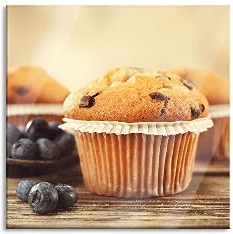 Pixxprint Glasbild, Wandbild auf Echtglas, Muffins mit Blaubeeren, 40x40 cm, inkl. Aufhängung und Abstandshalter