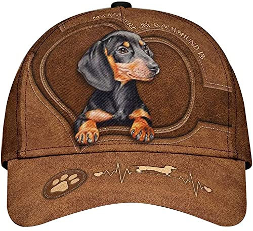 Herren Damen Baseballkappe Basecap Vintage Leicht Outdoor Hut Für Angeln Sport Dackel, Cartoon Mein Herzschlag-Dackel-Hund Auf Leder, Hundegeschenke Für Hundeliebhaber