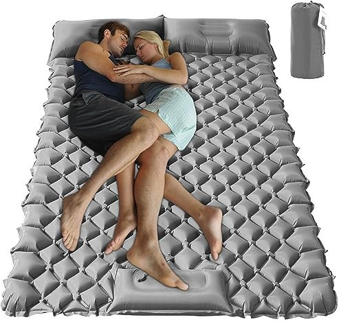 Colchoneta Inflable Camping Doble Colchón de Aire Autoinflable Impermeable Colchoneta de Dormir con Bomba de Pie Incorporada Portatíl Ultraligero Inflable Almohadilla para Senderismo Mochileros