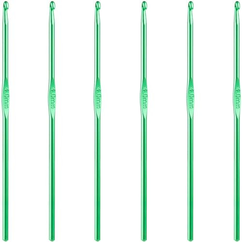 6Pcs 4mm Aluminum Crochet Hook Knitting Needles US Size G (Size 6) for DIY Yarn Craft,Nice Gift for Women Adults Kids Children Beginners (Green)