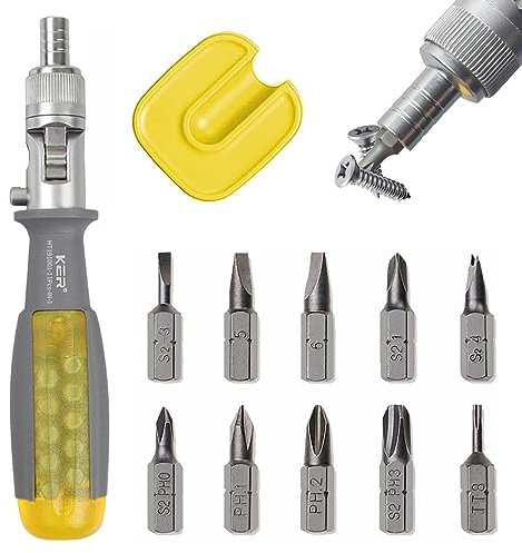 KER 11 in 1 Ratcheting Multitool - Magnetic Screwdriver, Professional Angle Screwdriver Repair Tool (Yellow, NEW Magnetic)