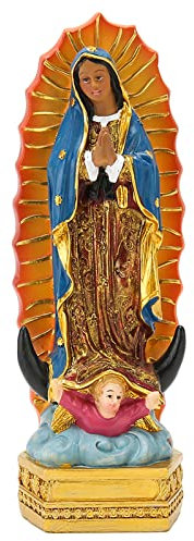 Tissitng Guadalupe Maria Statue 20cm Harz Handbemalt Heilige Maria Deko Figur Christliche Religiöse Geschenke Jungfrau Kunst Handwerk Tischdekoration für Wohnzimmer Schlafzimmer