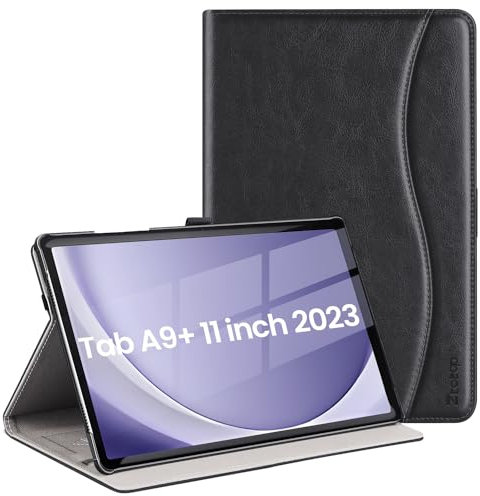 ZtotopCases Custodia per Samsung Galaxy Tab A9+ 2023 (SM-X210/SM-X216/SM-X218), Premium Cover In Pelle PU con Anello Elastico, Slot per Schede, Risveglio/Sonno Auto per Galaxy Tab A9+, Nero