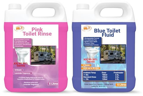 FILO Caravan Toilet Chemicals Pink and Blue 10L (2X5L) – Fluid and Rinse cleaner for Caravans, Motorhomes – Eco-Friendly, Odour Remover, Biodegradable, Disinfectant.