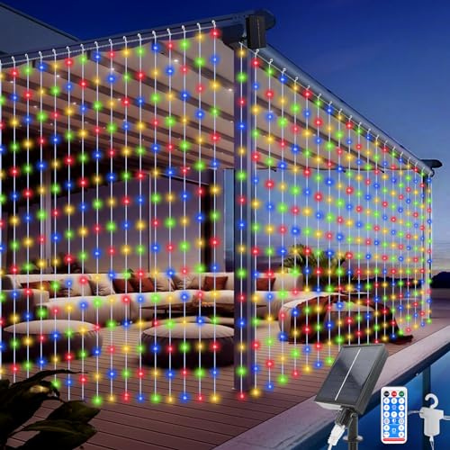 Acxilexy Solar Cortina de Luces Exterior, 3M*3M 300 LEDs Cortina Luminosa, 8 Modos, Impermeable Cobre Guirnaldas de Luces, Luces de Cortina para Fiestas, Navidad, Balcón, Bodas Decoración