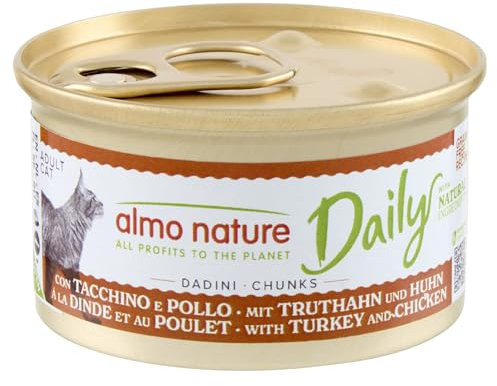 Almo Nature Daily Nassfutter für Erwachsene Katzen in Würfel mit Truthahn und Huhn – Packung mit 2,04 kg (24 x 85 g)