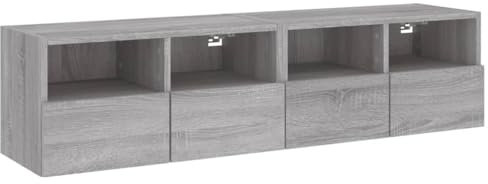 vidaXL Modern Grey Sonoma TV Wall Cabinets - 2 pcs Set Engineered Wood - Floating Media Unit with Shelves and Compartments - Wall Mounted - Living Room/Entertainment Center