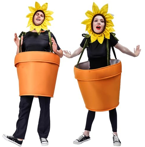 Eghunooye Halloween Blumentopf Kostüm für Erwachsene Cosplay Damen Sonnenblume Kostüm mit Kopfbedeckung für Garten Mottoparty (Auburn, Einheitsgröße)