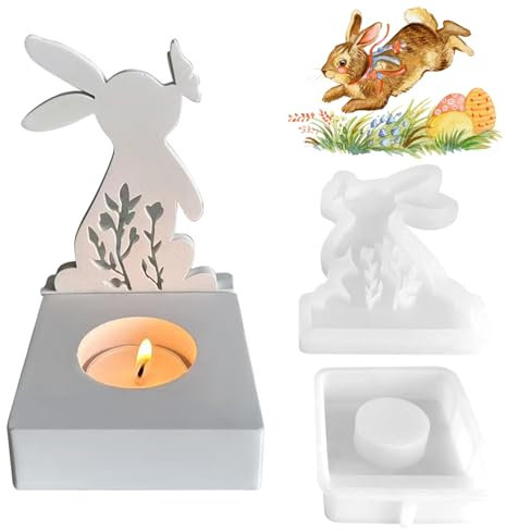 YiJiuBa 3D Osterhase Silikonform Kerzenhalter, Osterhase Kerzenständer Silikonformen Gießformen Ostern für Gips, Kerzen Basteln Oster-Diy-Geschenke (Rabbit Candlestick)