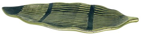 ROCKING GIFTS Plato Bandeja Centro de Mesa Forma Hoja con Relieve Gris y Dorado, Vaciabolsillos de Cerámica 41 cm