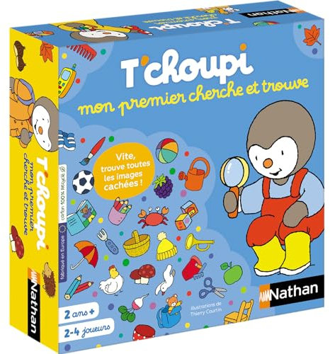 Nathan - T'Choupi Mon Premier Cherche et Trouve - Jeu de Plateau - sois Le Plus Rapide pour retrouve Les Images - Jeu d'observation et de rapidité - pour Enfant dès 2 Ans, Bleu