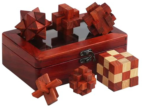 RoseFlower 6 Stück Knobelspiele Holz, Denksportaufgaben Cube, Spielesammlung 3D Puzzle - Denkspiele - Knobelspiele aus Holz - Geduldspiele - Puzzleboxen für Erwachsene & Kinder