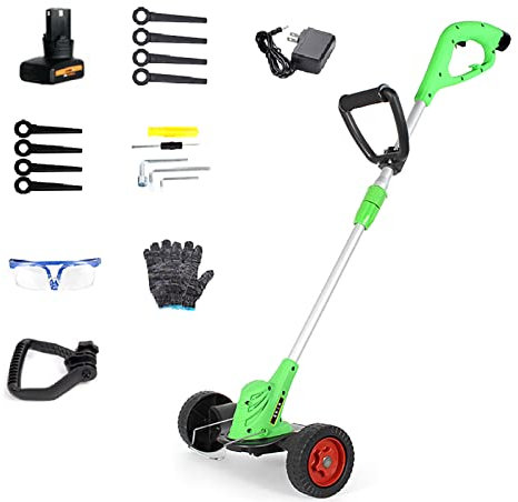 DDKYHU Electric Lawn Mower, 2 in 1 Multifunction Lawn Mower Removable Battery Steerable 180° Adjustable Length Hand Push Weeder 4000mA Rechargeable Garden La