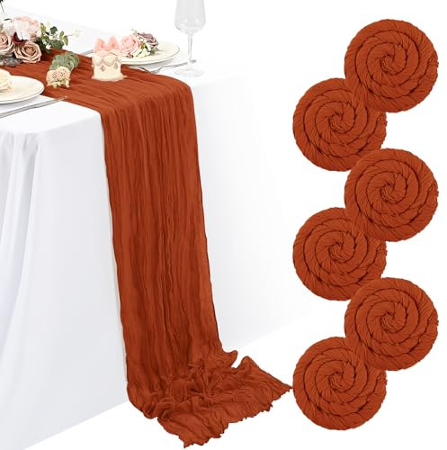 Lot de 6 chemins de Table en étamine en Terre Cuite, chemins de Table en Gaze, Style bohème Rustique pour Mariage, fête prénuptiale, fête d'anniversaire, décoration de Table (55 x 180 cm)