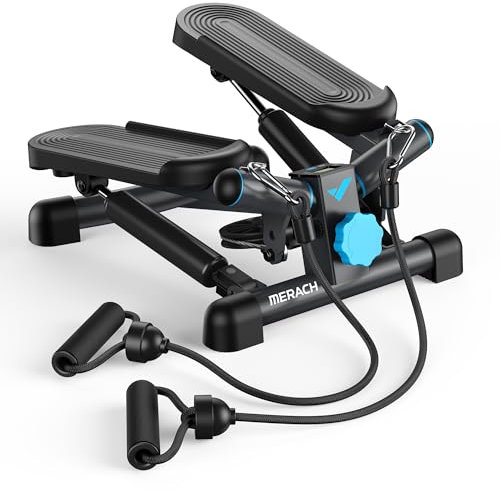 MERACH 2-in-1 Stepper für Zuhause, Leise Mini Stepper 150kg mit LCD-Monitor, Up-Down Swing Stepper mit Power Ropes for Bein/Arm/Butt Training, Home Office Fitness Exercise