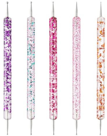 AYV Nail Care Pen 5 Pièce,Manicura de 5 Agujeros Herramientas de Arte,Utensilios para Hacer Puntos,Bolígrafos de Puntear de Uñas,Punteado de Uñas con Doble Punta para Decoración de Uñas