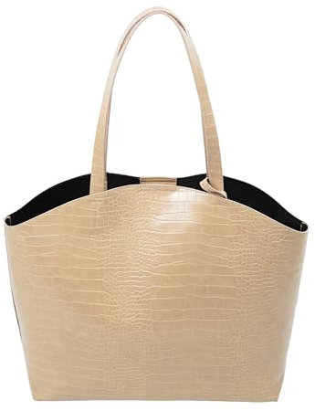 Tommy & Kate BRIELLE Crocodile Pattern Shoulder Bag with Detachable Pouch Bag, Stylish and Large Capacity Tote Bag for Women, PU Leather Satchel Handbag (Cappuccino)