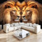 Papier Peint Panoramique 3D Animal Miroir TêTe de Lion Papier Peint Intissé Tapisserie Poster Mural Jaune pour Salon Chambre Décoration Murale 200x140cm