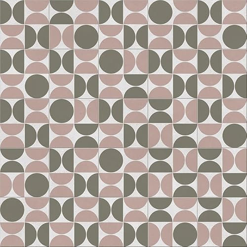 R2 Flooring- Retro Geo Tile Effect Vinyl Flooring Roll, Slip Resistant, felt back vinyl, kitchen vinyl, bathroom flooring, tile design vinyl flooring (Ochre Blush, 1m x 2m)