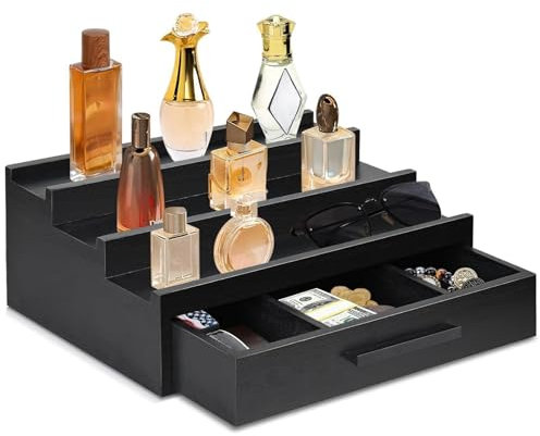 Parfüm-Organizer-Tablett | Duft-Organizer, dreilagiger Parfümhalter, Parfüm-Display, schwarzer Parfüm-Organizer mit Schubladen für Gläser, Männer, Bargeld, Karten
