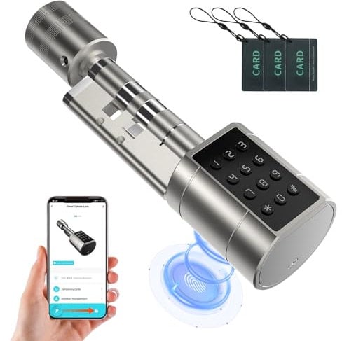 vapourd Smart Wasserdichtes Elektronisches Türschloss Haustür mit Fingerabdruck, Pin Code, App und IC-Karte, Geeignet für Türen von 75-100mm Dicke