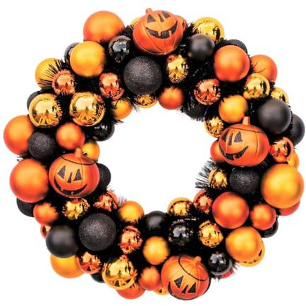 Couronne D’Automne pour Porte D’entrée, Couronne d'halloween de 35 cm, Halloween Thanksgiving Guirlandes Citrouilles Artificielles, décoration de Boules d'halloween incassables pour Déco Intérieur