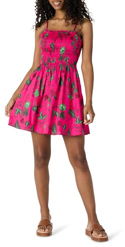 Amazon Essentials Robe à Corsage Smocké en Satin de Coton, Coupe Classique Femme