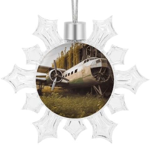 Christmas Tree Ornaments, Abandoned Plane Print Christmas Ornaments Festive Hanging Ornaments Plastic & Aluminum Glittery Pendant