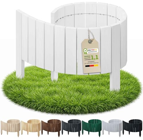 Floranica Beetumrandung Holz H 40 x L 100 cm Weiß gerade Oberkante | Hoher Designzaun aus Kiefernholz mit gerader Oberkante als Palisade, vormontiert, klare Kante