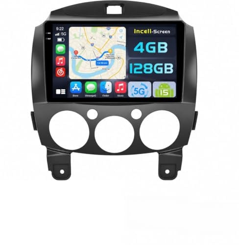 Ohradio Android 15 4+128G Autoradio für Mazda2 2007-2014 mit 9 Zoll Incell Touchscreen, Autoradio 2DIN mit Wireless Carplay Android Auto, FM/RDS Radio BT GPS WiFi Rückfahrkamera + MIC
