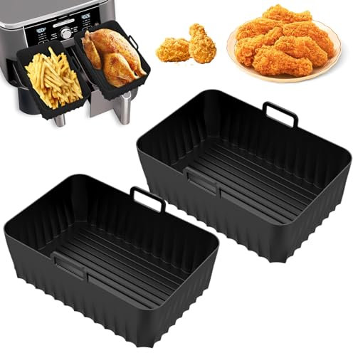 Silicone Air Fryer Liners for Ninja Foodi Air Fryer Max Dual AF400UK& AF300UK 7.6L-9.5L, 2 Pieces Silicone Airfryer Accessories for Ninja Foodi MAX Dual Zone
