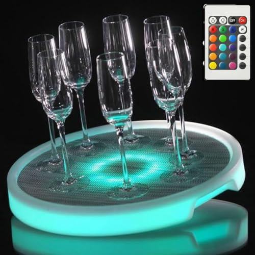 Plateau de service lumineux à LED, 16 plateaux de bar à vin colorés avec télécommande, 16 couleurs simples, 4 modes de dégradé, for les boîtes de nuit, les fêtes d'anniversaire à thème musical KTV.