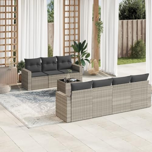 qohoio 8-TLG. Garten-Sofagarnitur mit Kissen Lounge Sofa Outdoor GartenmöBel Set Sitzgruppe Outdoor Hellgrau Poly Rattan / 3218722
