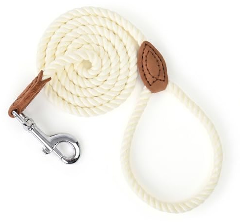 Mile High Life Hundeleine | Geflochtene Baumwollseil-Hundeleine mit Leder-Endverstärkung | Hundeleine mit robustem Metallkarabiner | Hochzeits-Hundeleine