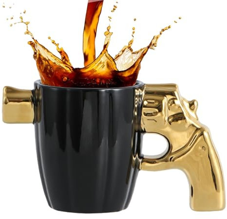 Revolver-Tasse Tasse mit Pistolengriff Pistole Waffes Trinkbecher - 320ml Steingut-Becher mit Revolvergriff, Coole Revolver-Keramiktasse, Vatertagsgeschenk Tasse, Ruhestandsgeschenke für Väter