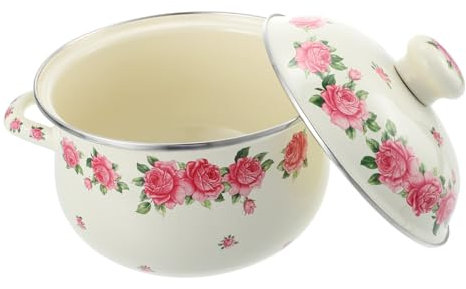 Zerodeko Retro Pattern Enamel Stew Pot with Double Handles Heat-Resistant Stockpot for Gas Stove Cooking and Non-Sticky Design Vintage Style Kitchen Essential