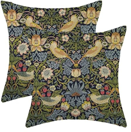 Jecuwo Kissenbezüge mit Blumenmuster, 50,8 x 50,8 cm, Salbeigrün, Vogel, für den Außenbereich, dekorativer Überwurf-Kissenbezug, William Morris, Vintage-Kissenbezug für Sofa, Couch, Bauernhaus,