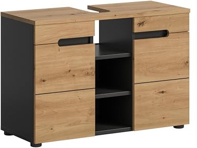 xonox.home Badezimmer Canu Waschbeckenunterschrank Badunterschrank Waschbecken Unterschrank Schrank Waschtisch Unterschrank in Front Artisan Eiche Nb.Korpus Basalt grau Nb., ca.80x55x34 cm