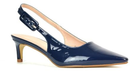 ESSEX GLAM Women's Slingback Court Shoes Ladies Stiletto Low Heel Evening Party Navy Patent Closed Toe Pumps Size 3