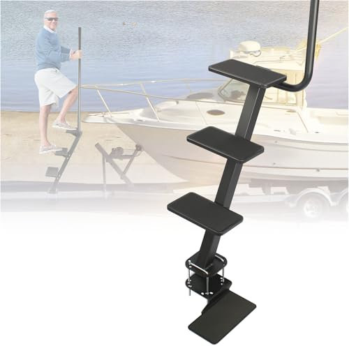 Heavy Duty Boat Trailer Steps - Non-Slip Ladder with Safety Handle, Universal Fit for Bass/Pontoon Boats & Trailer Tongue Mount (4-Step Design)