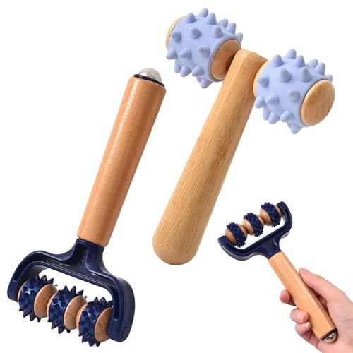 Zasjon Massageroller mit Griff, 2 Stück Massage Roller mit Igelball Massageball, Selbstmassagerolle Massagegerät Massagewerkzeuge für Beine RüCken Arme Schultern Muskelschmerzen, Blau