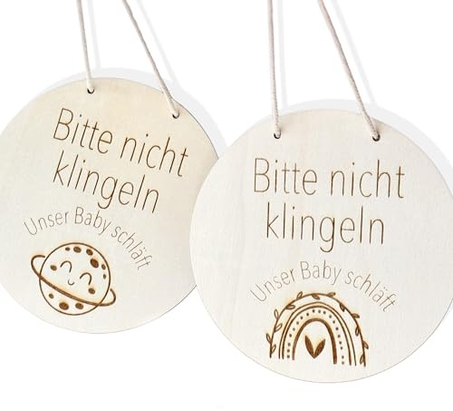 NordicDeern, Bitte Nicht Klingeln Baby Schläft Schild für Haustür,Holzschild Baby Dekoration, Geschenk zur Geburt als Erstausstattung, Türschild aus Holz Regenbogen