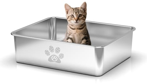 PTLOM Lebensmittelgrade Katzenklo Edelstahl Katzentoilette - Katzenklo Offen Klein Mit Niedrigem Einstieg für ältere Katzen, Abgerundete Kanten, Rostfrei & Antihaftbeschichtet,45x35x15cm