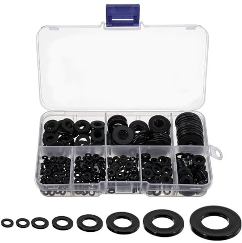 LIQWEI 500 Stück Nylon Unterlegscheiben Set, Kunststoff Unterlegscheiben Schwarz 8 Größen Flache Distanzhülsen Sortiment Karosseriescheiben M2/M2.5/M3/M4/M5/M6/M8/M10