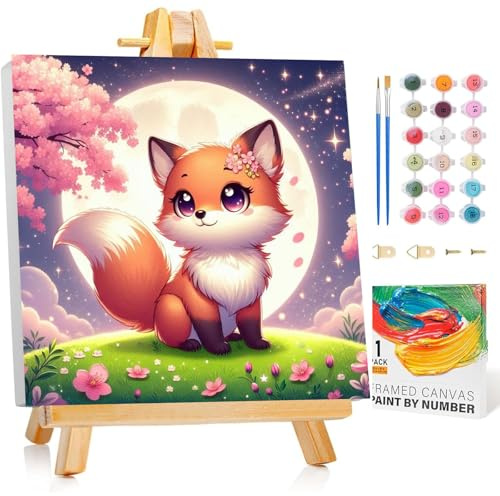 Arttoplus Peinture par numéros pour enfants à partir de 5, 6, 7, 8, 9, avec cadre renard, peinture par numéros à partir de 5, 6, 7, 8, 9, 10 ans, peinture acrylique, peinture par numéros, animaux pour