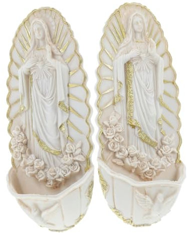 MINAOLULUS Acquasantiera in Ceramica da Parete Guadalupe per Decorazioni Cattoliche, Ornamento Sospeso Benedetto per Prima Comunione, Set 2 Pezzi per Ingresso e Ambienti Religiosi