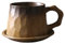 HUMOCHUSON Quy Cup Mug Set Di Tazze Da Caffè E Piattino In Ceramica Tagliata A Coltello, Tazza Da Tè Pomeridiano In Ceramica Grezza, Tazza Da Acqua Con Bocca Stretta, Giallo Antico, 310 Ml