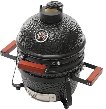 Barbacoa de cerámica para barbacoa de carbón vegetal, diámetro de 50 cm, juego de barbacoa Kamado con termómetro, parrilla de camping redonda carbón vegetal
